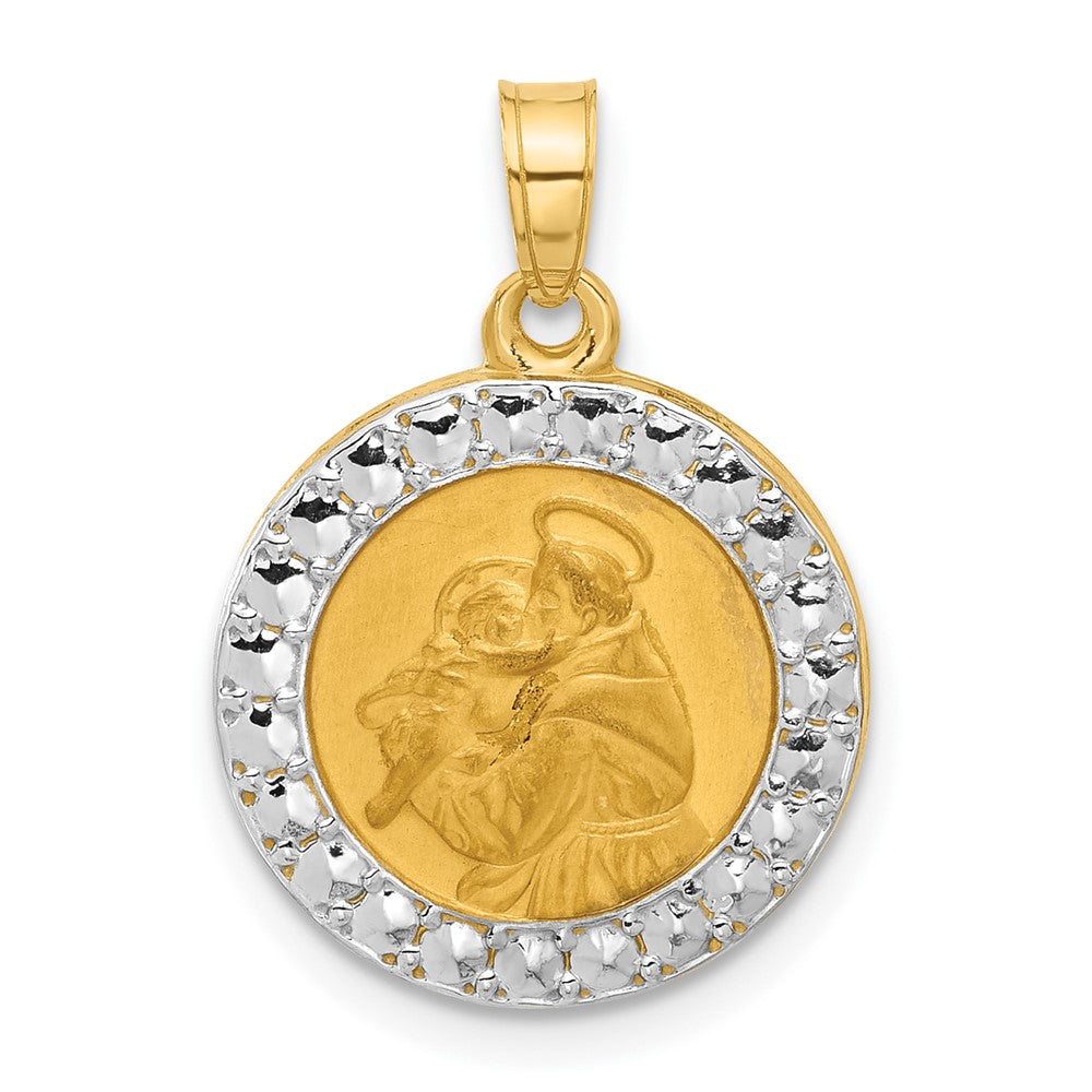 14K Yellow & Rhodium with White Rhodium Hollow St. Anthony Medal
