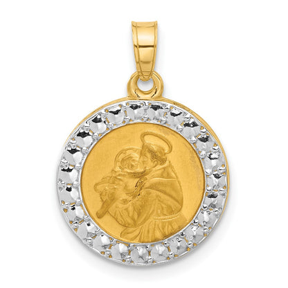 14K Yellow & Rhodium with White Rhodium Hollow St. Anthony Medal