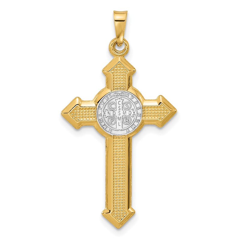 14K Two-Tone Textured Hollow Budded St Benedict Cross Pendent