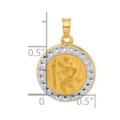 14K Yellow & Rhodium with White Rhodium Hollow St. Christopher Medal