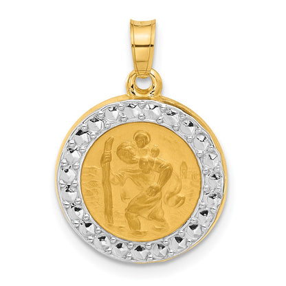 14K Yellow & Rhodium with White Rhodium Hollow St. Christopher Medal