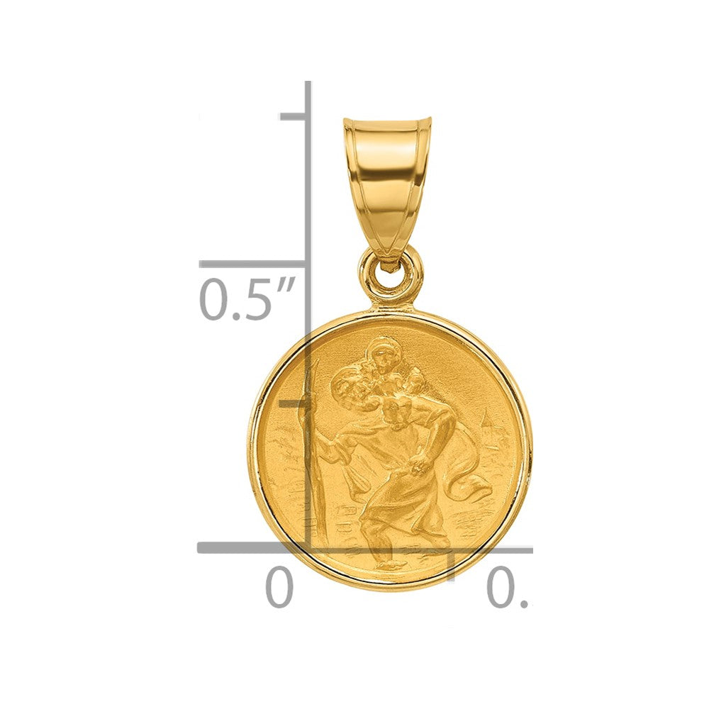 14K Yellow Gold Polished and Satin St. Christopher Medal