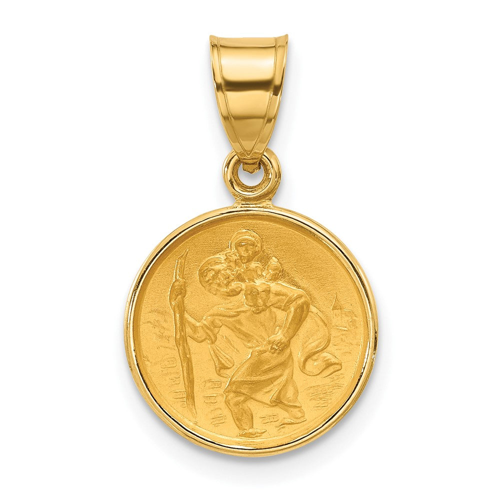 14K Yellow Gold Polished and Satin St. Christopher Medal