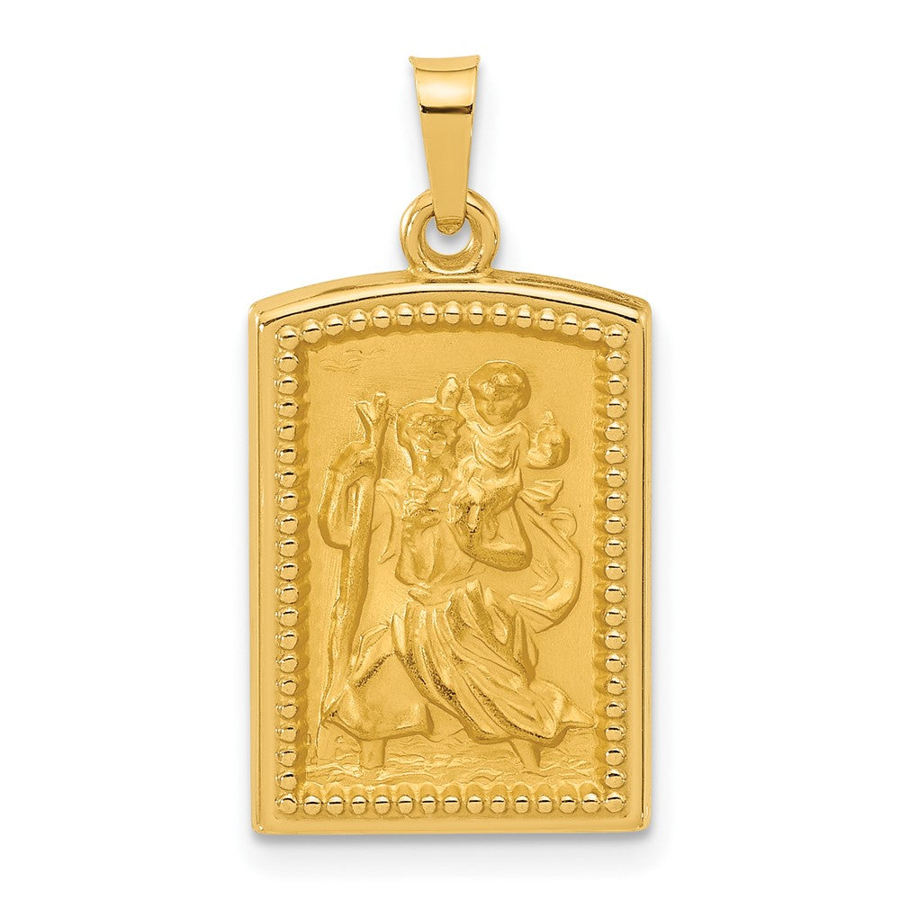 14K Yellow Gold Rectangular Hollow St. Christopher Medal