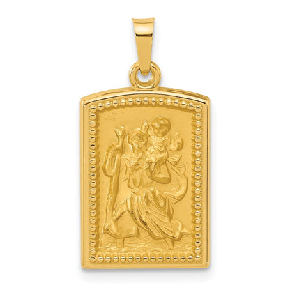 14K Yellow Gold Rectangular Hollow St. Christopher Medal