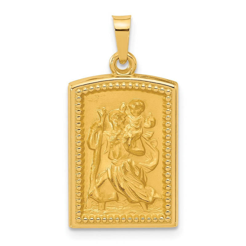 14K Yellow Gold Rectangular Hollow St. Christopher Medal