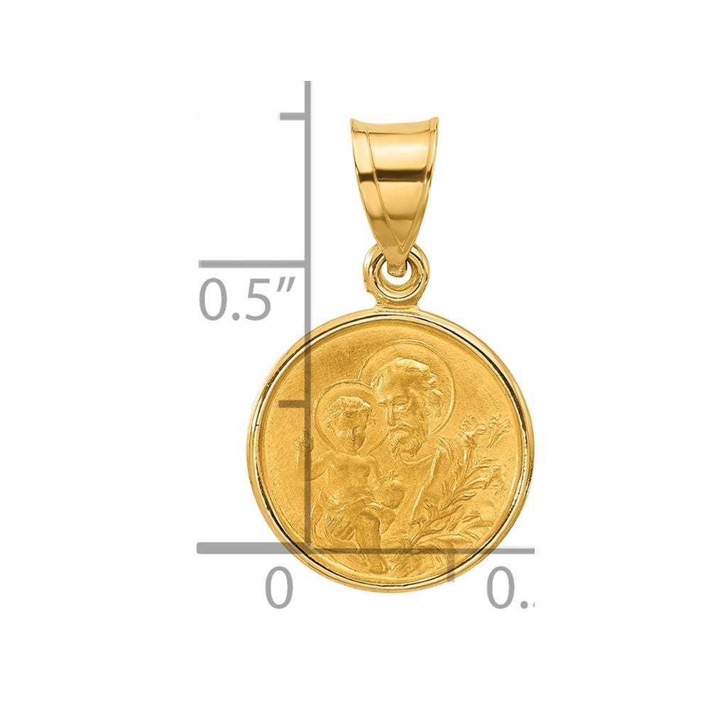 14K Yellow Gold Polished and Satin Solid St Joseph Medal