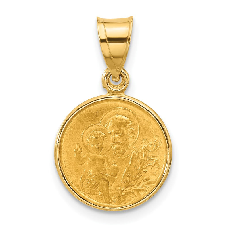 14K Yellow Gold Polished and Satin Solid St Joseph Medal