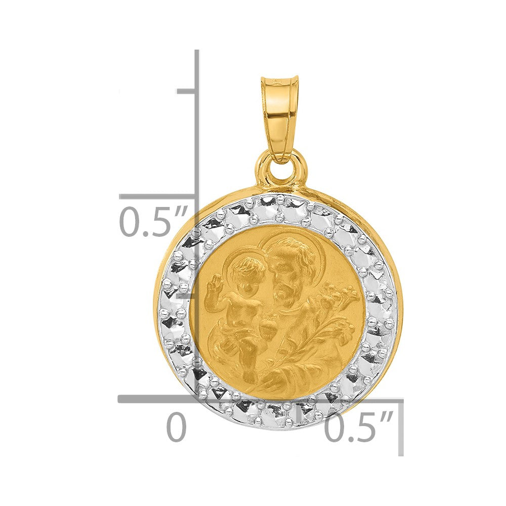 14K Yellow & Rhodium with White Rhodium Hollow St. Joseph Medal