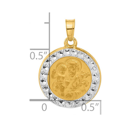 14K Yellow & Rhodium with White Rhodium Hollow St. Joseph Medal