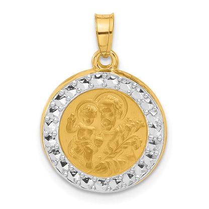 14K Yellow & Rhodium with White Rhodium Hollow St. Joseph Medal