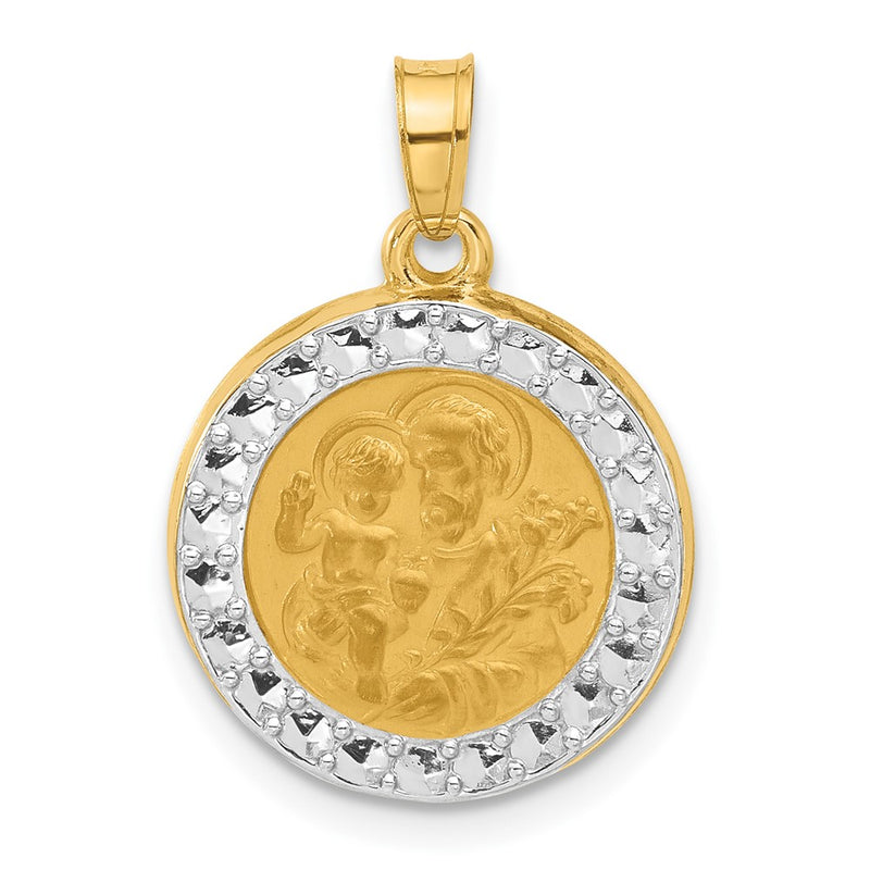14K Yellow & Rhodium with White Rhodium Hollow St. Joseph Medal