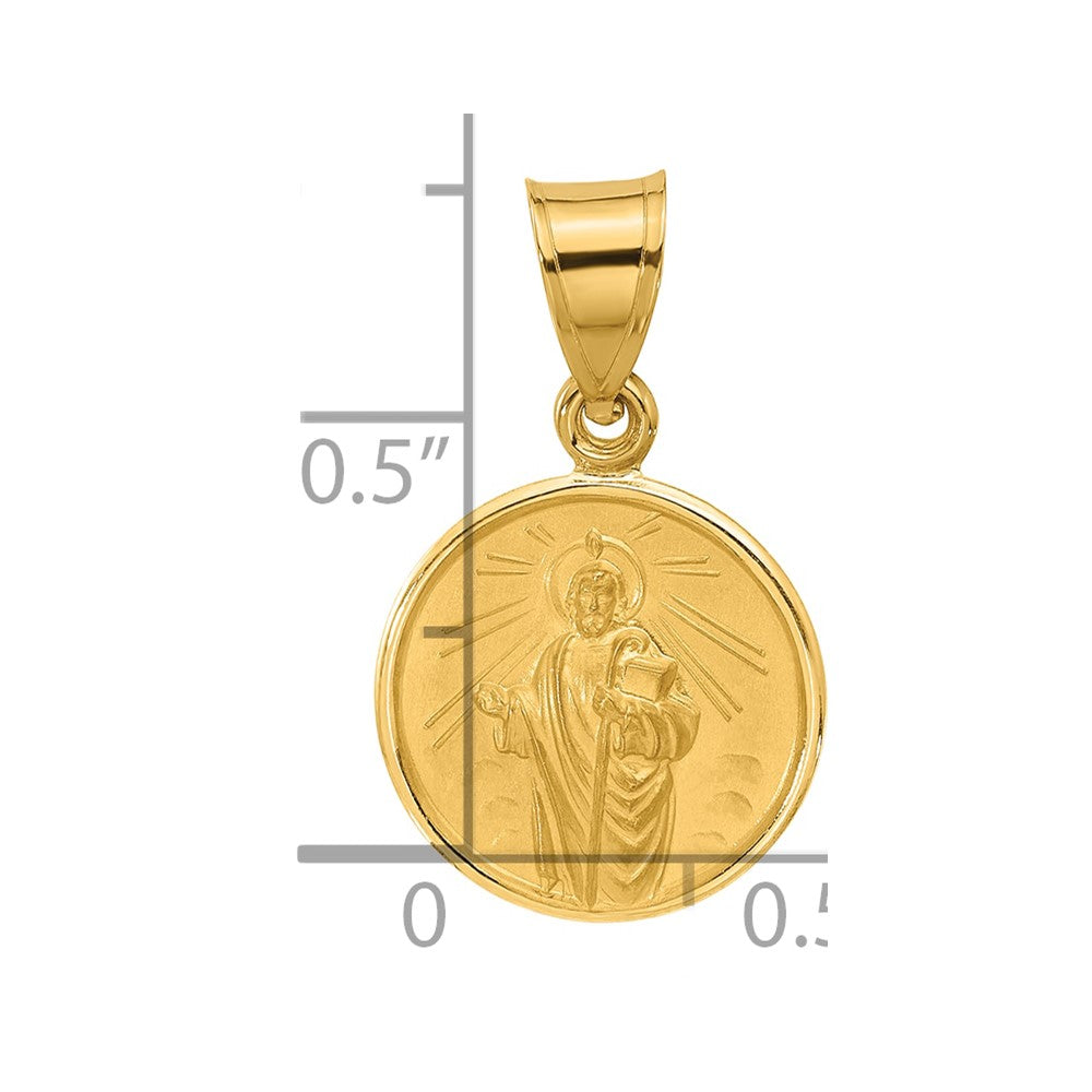 14K Yellow Gold Polished and Satin Solid St Jude Thaddeus Medal