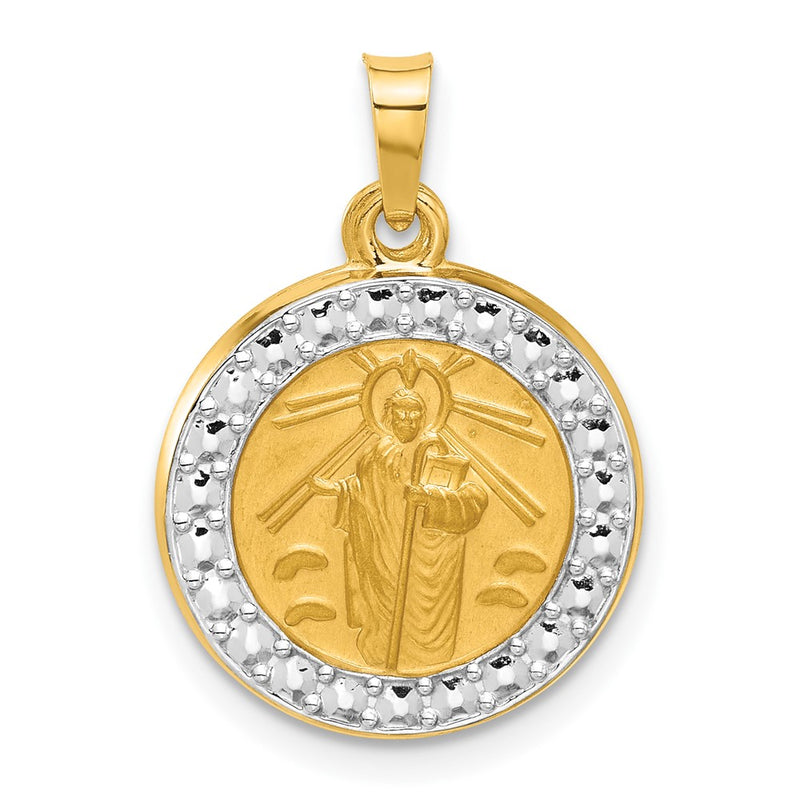 14K Yellow & Rhodium with White Rhodium Hollow St. Jude Thaddeus Medal