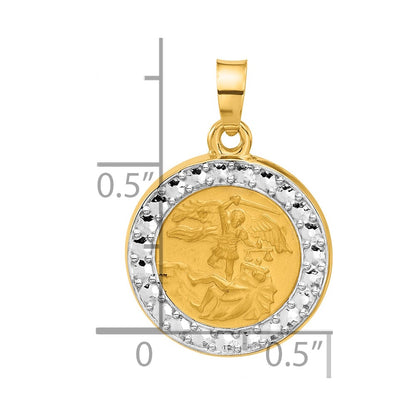 14K Yellow & Rhodium with White Rhodium Hollow St. Michael Medal