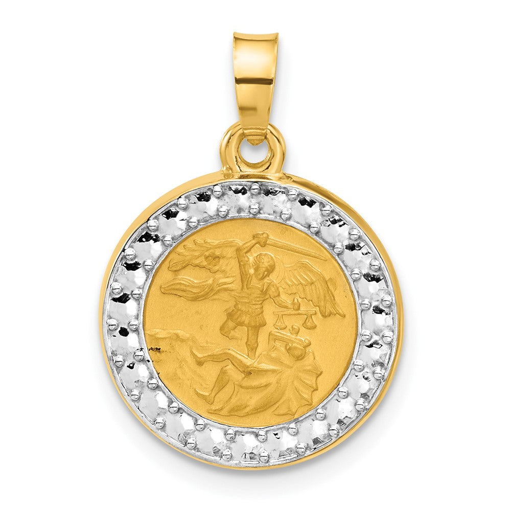 14K Yellow & Rhodium with White Rhodium Hollow St. Michael Medal