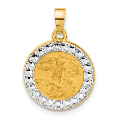 14K Yellow & Rhodium with White Rhodium Hollow St. Michael Medal