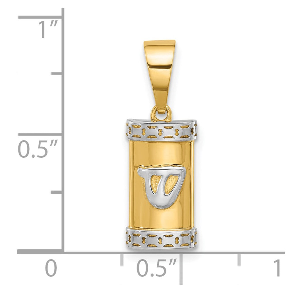 14K Yellow & Rhodium with White Rhodium Polished Mezuzah Pendant