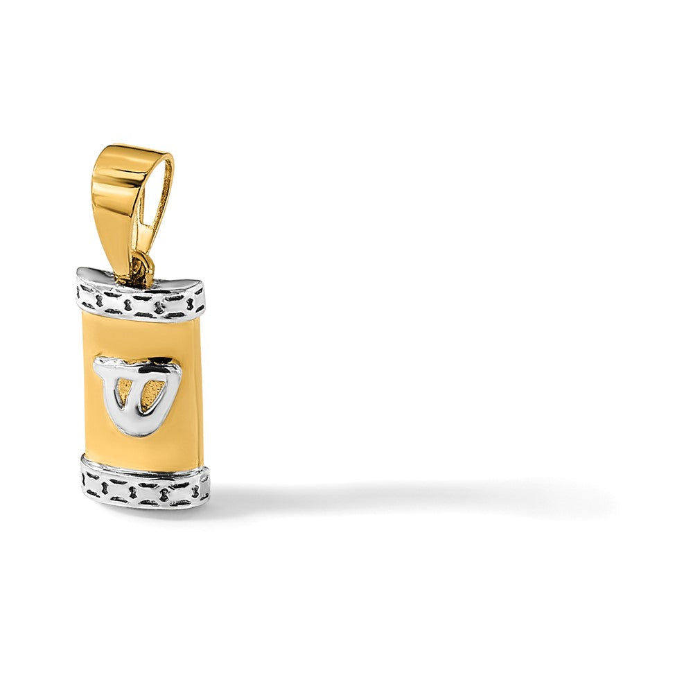 14K Yellow & Rhodium with White Rhodium Polished Mezuzah Pendant