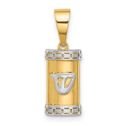 14K Yellow & Rhodium with White Rhodium Polished Mezuzah Pendant