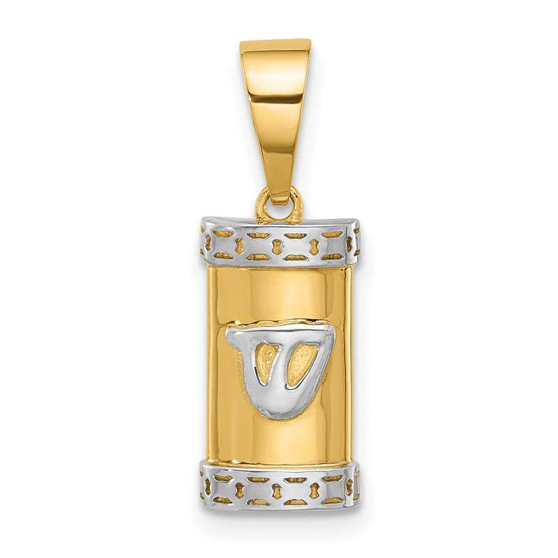 14K Yellow & Rhodium with White Rhodium Polished Mezuzah Pendant