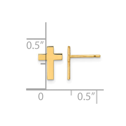 14K Yellow Gold Polished Cross Post Earrings