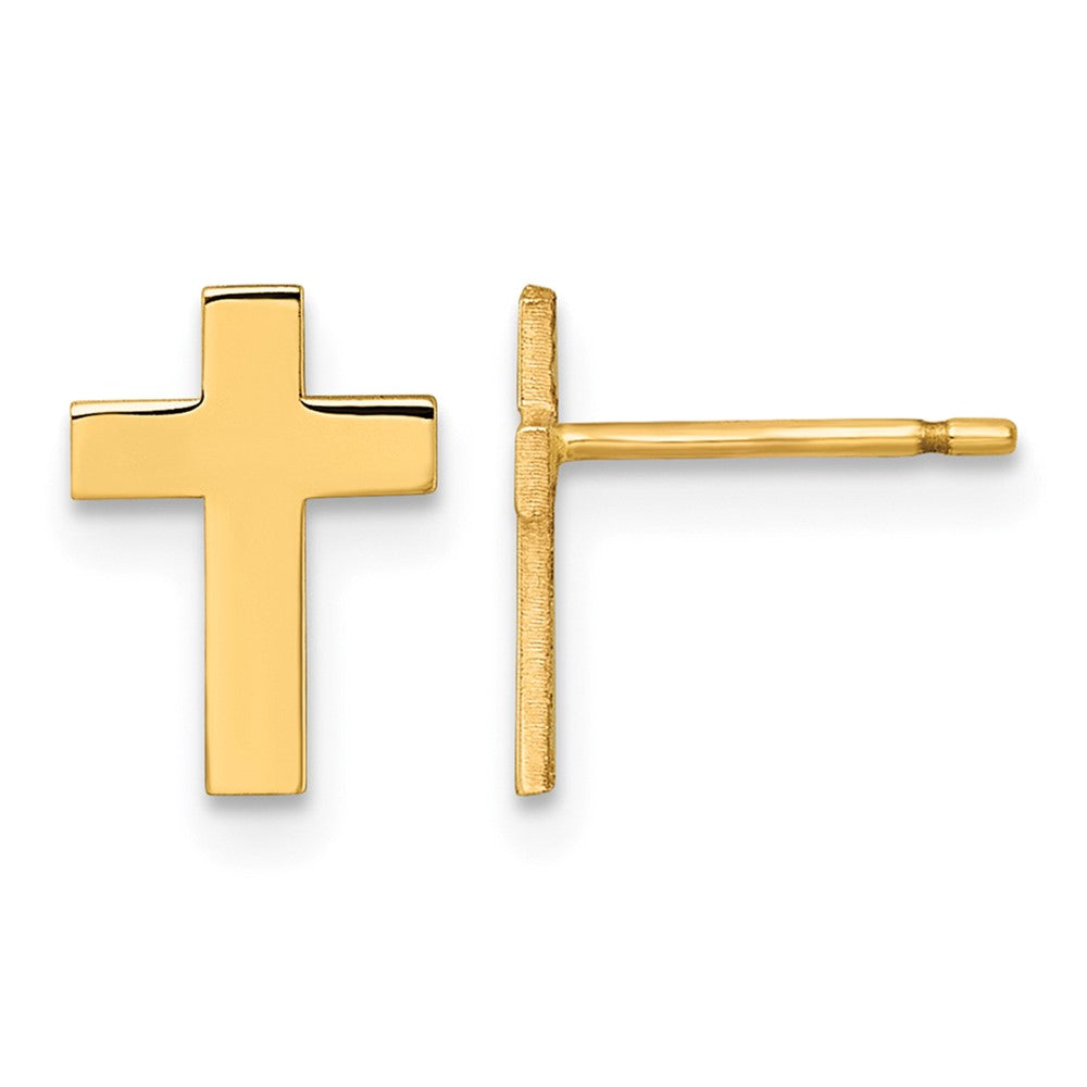 14K Yellow Gold Polished Cross Post Earrings