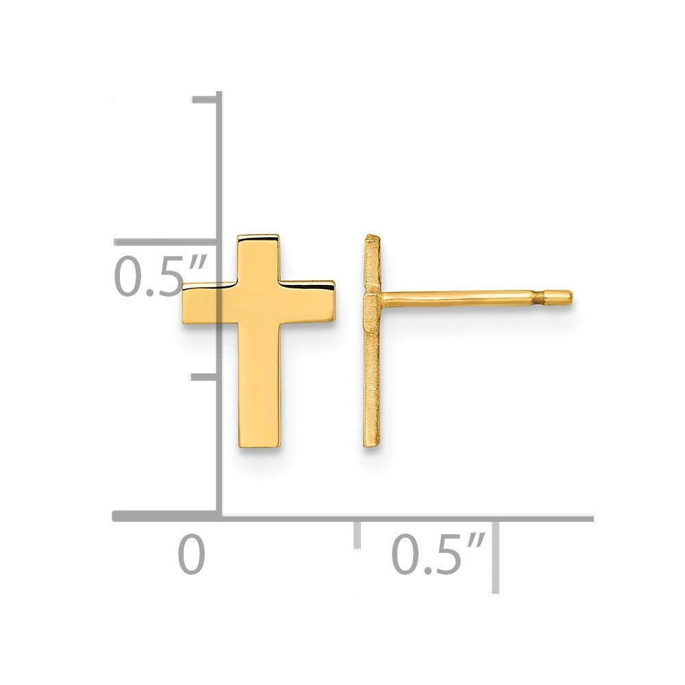 14K Yellow Gold Polished Cross Post Earrings
