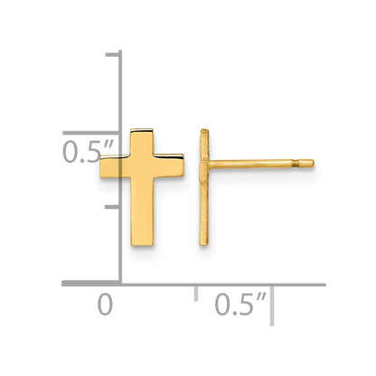14K Yellow Gold Polished Cross Post Earrings