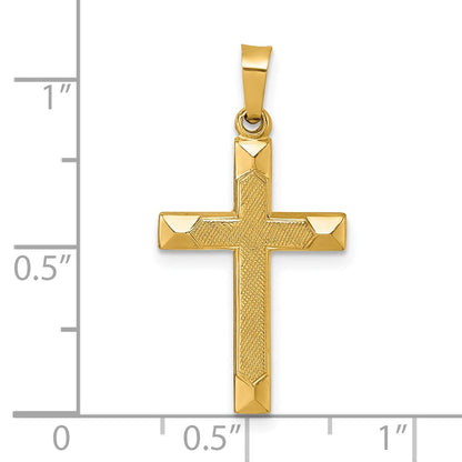14K Yellow Gold Polished and Textured Cross Pendant