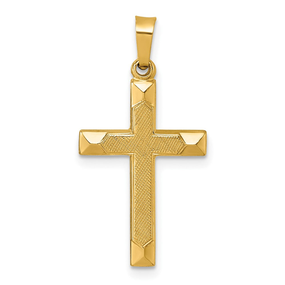 14K Yellow Gold Polished and Textured Cross Pendant