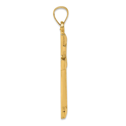 14K Yellow Gold Polished and Textured Cross Pendant