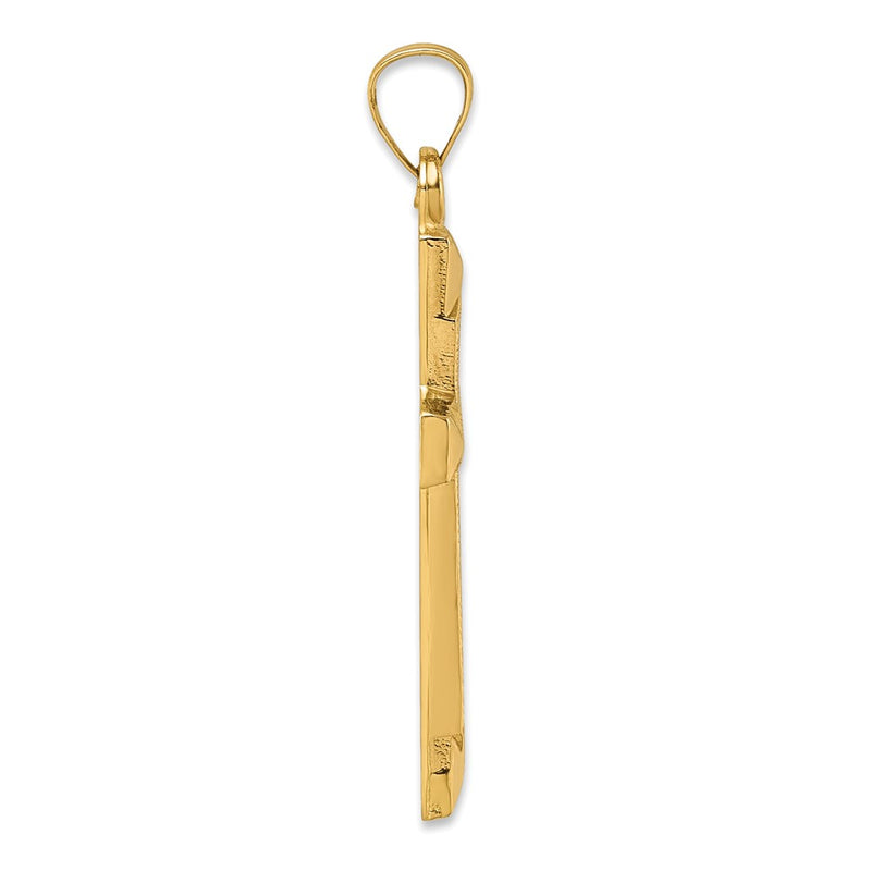 14K Yellow Gold Polished and Textured Cross Pendant