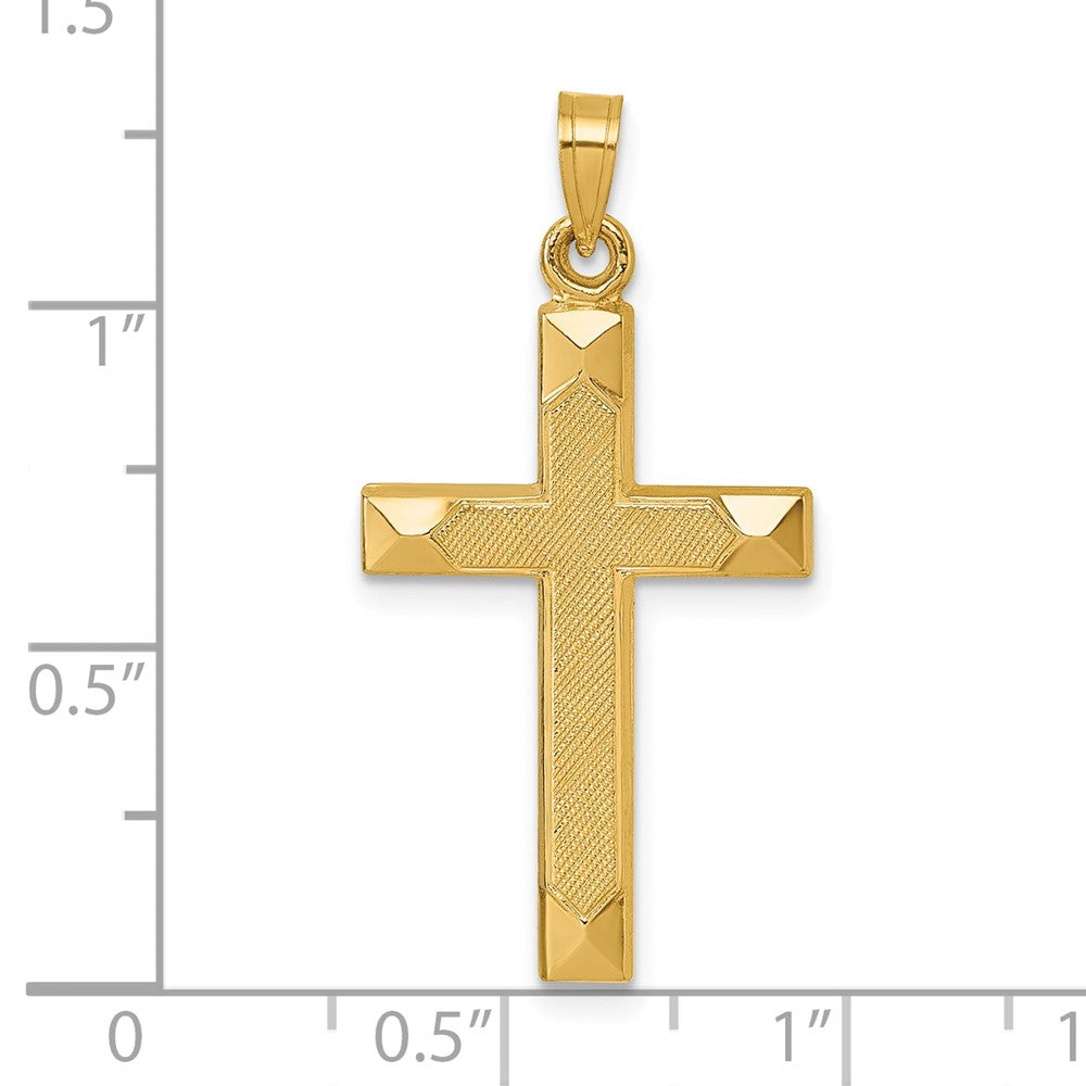 14K Yellow Gold Polished and Textured Cross Pendant