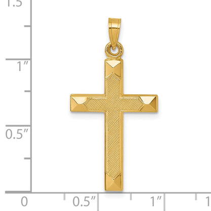 14K Yellow Gold Polished and Textured Cross Pendant