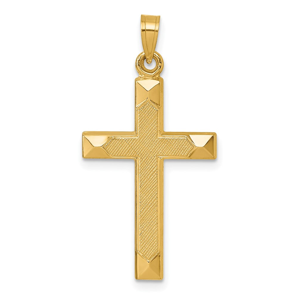 14K Yellow Gold Polished and Textured Cross Pendant