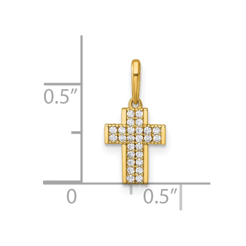 14K Yellow Gold Polished CZ Latin Cross Pendant
