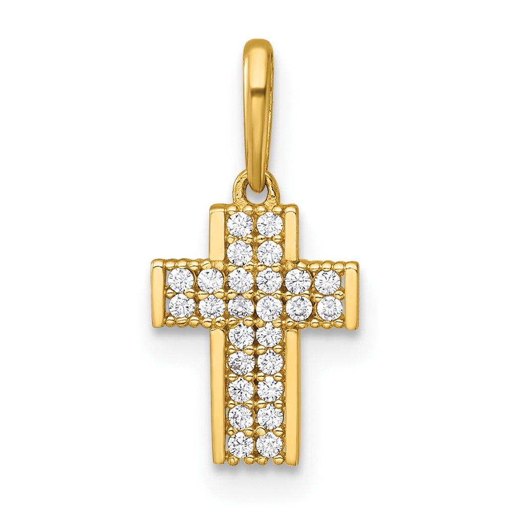14K Yellow Gold Polished CZ Latin Cross Pendant