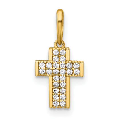 14K Yellow Gold Polished CZ Latin Cross Pendant
