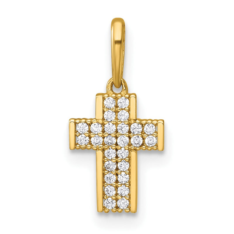 14K Yellow Gold Polished CZ Latin Cross Pendant