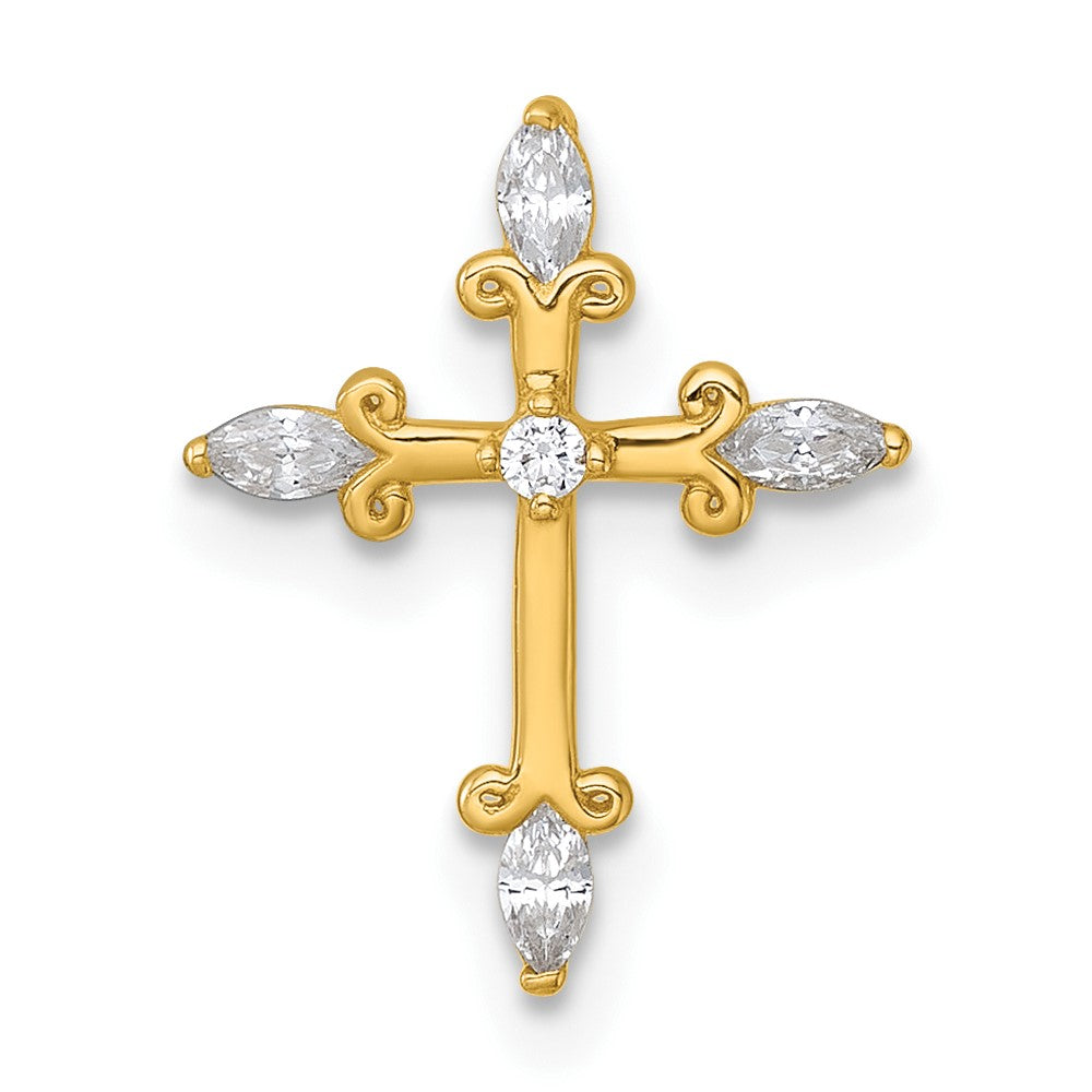 14K Yellow Gold Polished Fancy CZ Cross Chain Slide