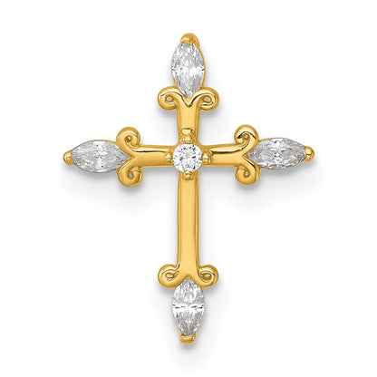 14K Yellow Gold Polished Fancy CZ Cross Chain Slide