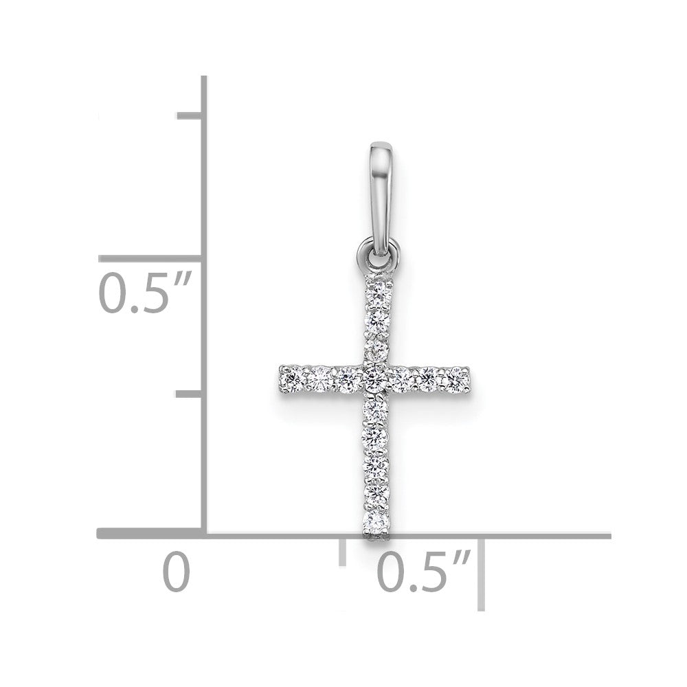 14K White Gold Polished CZ Cross Pendant