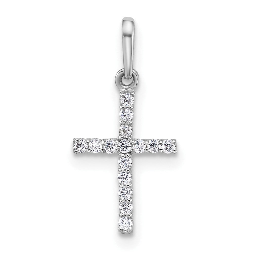 14K White Gold Polished CZ Cross Pendant