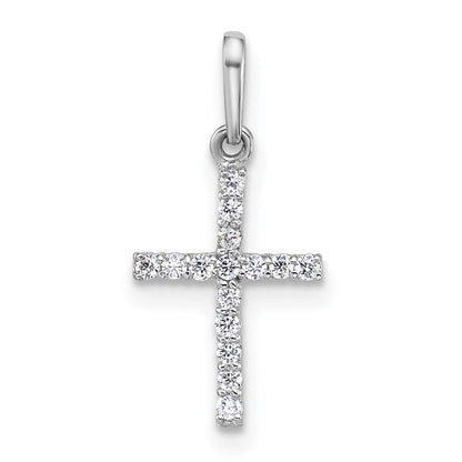 14K White Gold Polished CZ Cross Pendant