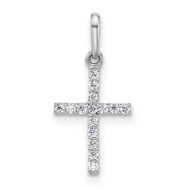 14K White Gold Polished CZ Cross Pendant