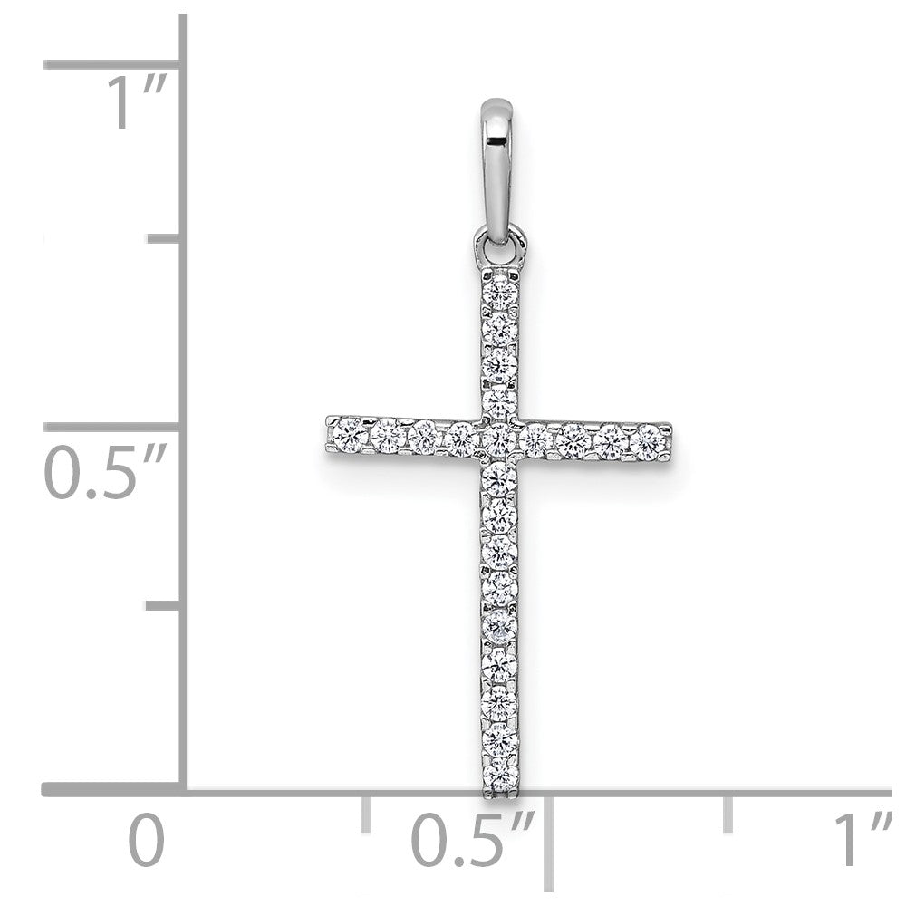 14K White Gold Polished CZ Cross Pendant