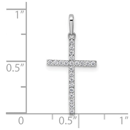 14K White Gold Polished CZ Cross Pendant
