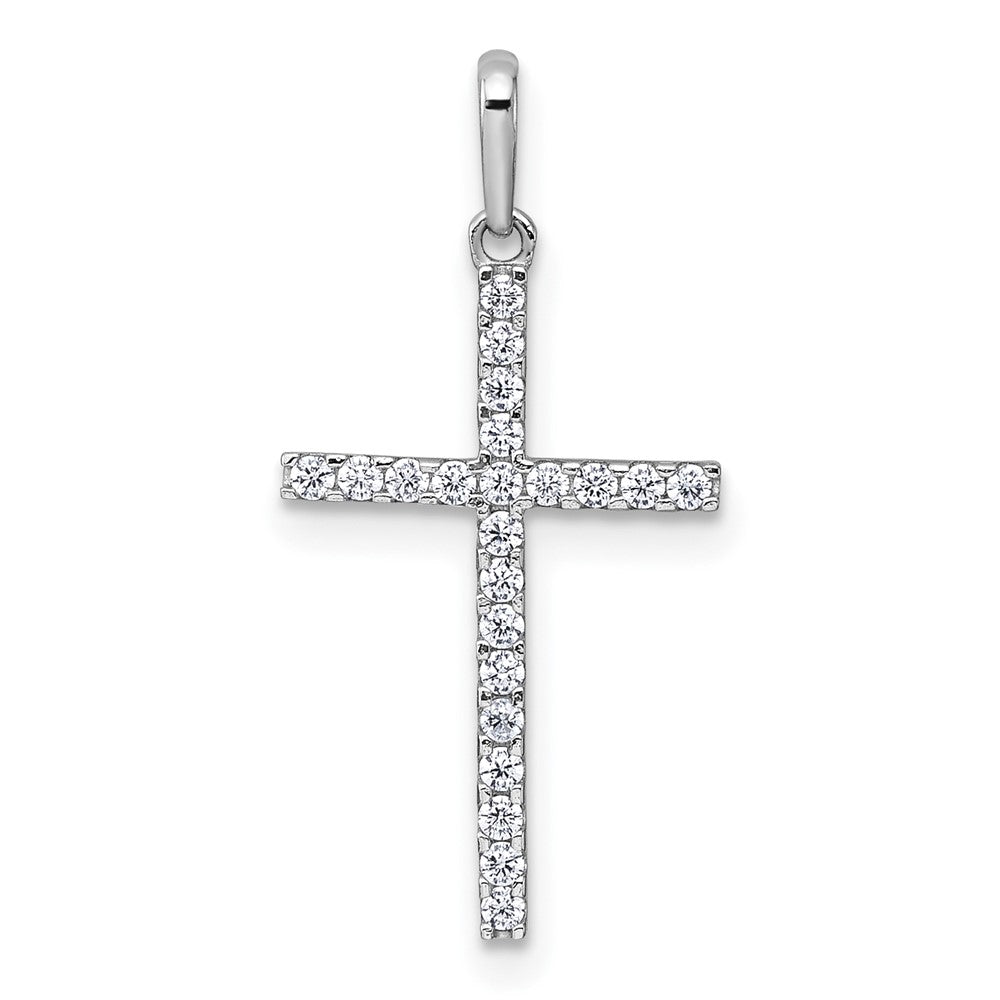 14K White Gold Polished CZ Cross Pendant