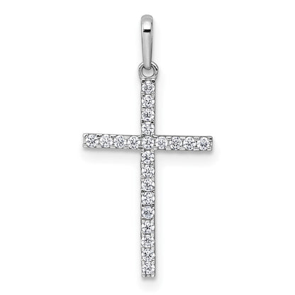 14K White Gold Polished CZ Cross Pendant